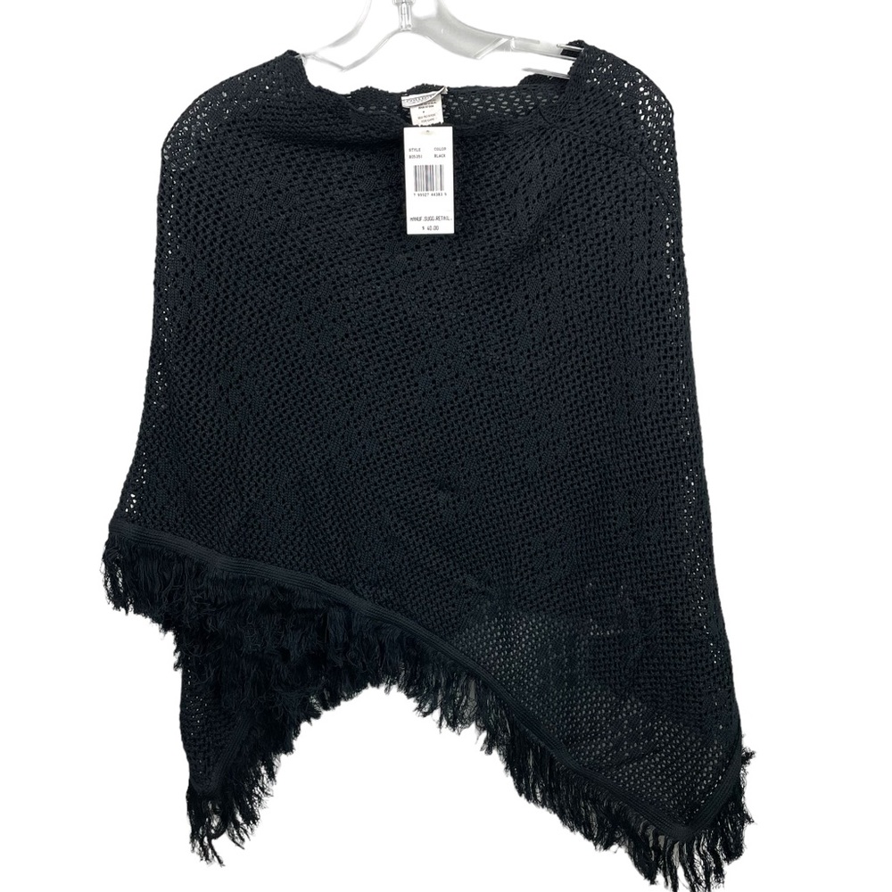 Collection XIIX Black Poncho Shawl with Fringe NWT